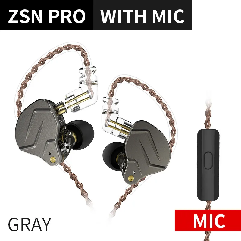 grey with mic Новинка KZ ZSN PRO 1BA+ 1DD гибридные наушники в ухо HIFI монитор для бега спортивные наушники гарнитура вкладыши KZ ZS10 ZST KZ AS10 AS06 ZSN - Цвет: grey with mic