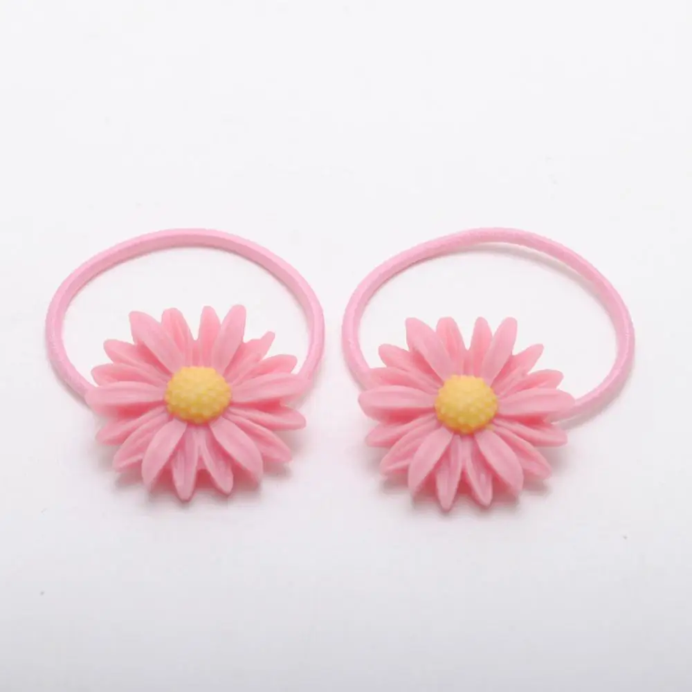 H pink 2.5cm Girls Elastic Hair Bands Daisy Flower Hair Tie Cute Hair Gum Hair Accessories Gift For Kids - Цвет: H pink