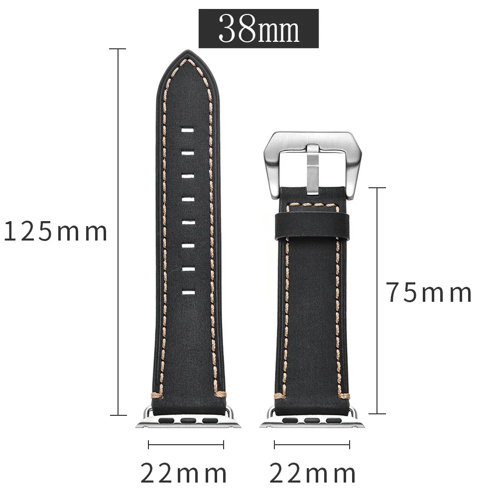 Black 38mm ZLIMSN специальный Crazy Horse кожаный ремешок с пряжкой 42 мм 38 мм для Apple аксессуары для часов Ремешок подходит для мужчин и женщин - Цвет ремешка: Black 38mm