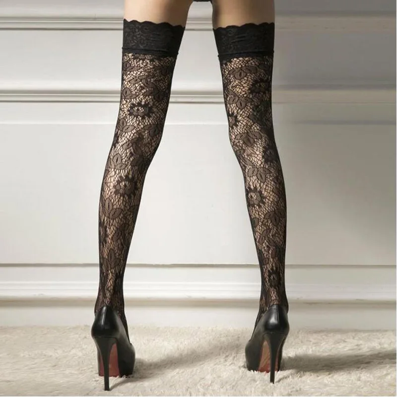 Новинка 2019 женские сексуальные кружевные чулки выше колена с цветочным кружевом
