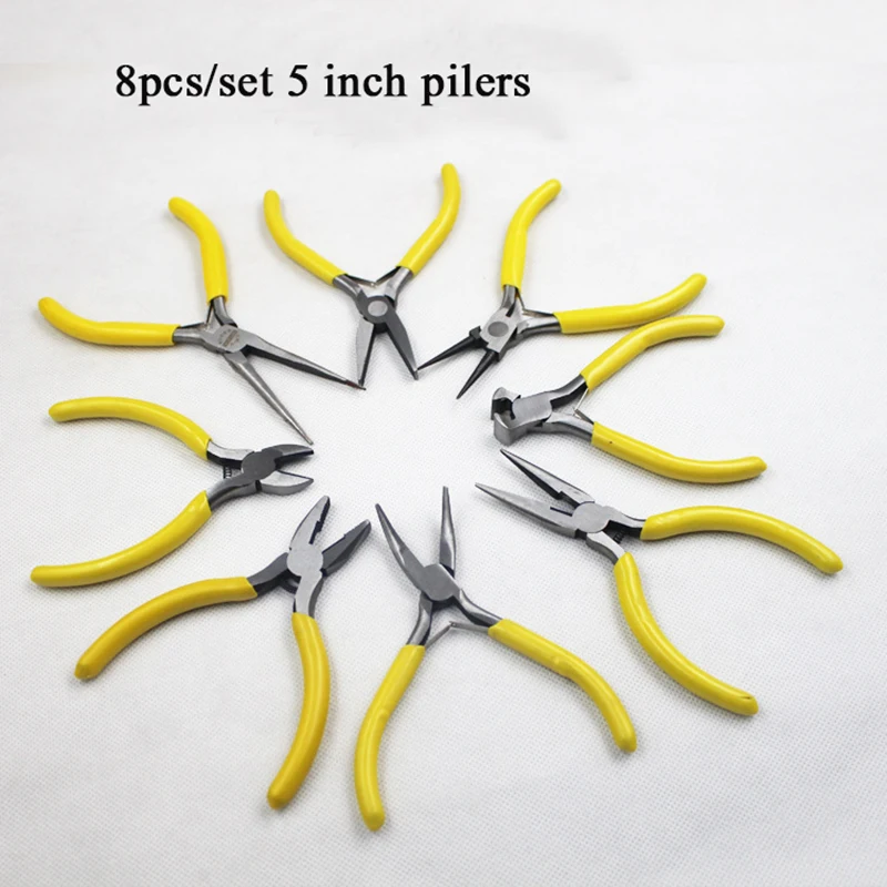 

8Pcs/set 5 inch pilers for jewelry making hand tool long nose diagnal round nose flat nose end cutting pliers