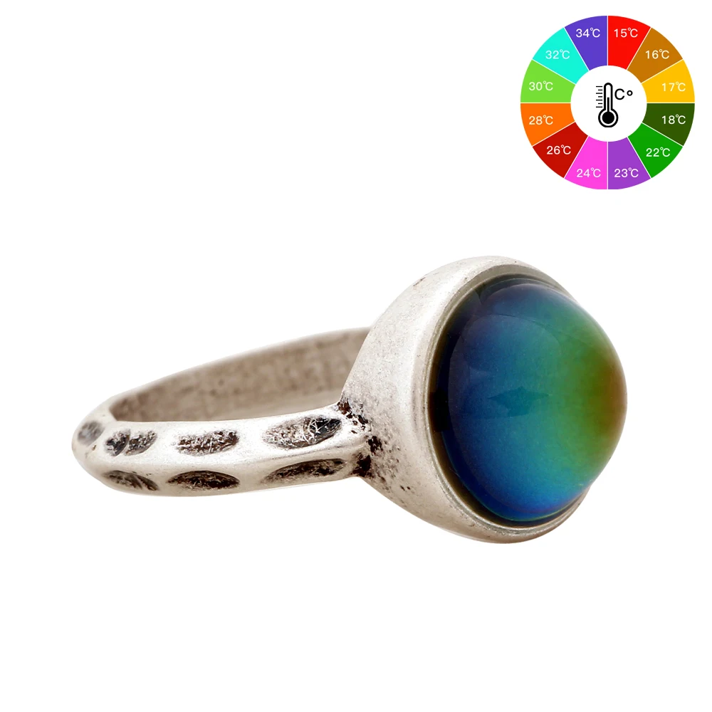 

New Fashion Jewelry Unisex Ring European Style Personalized Fashion Vintage Round Gem Retro Color Change Ring for women MJ-RS002