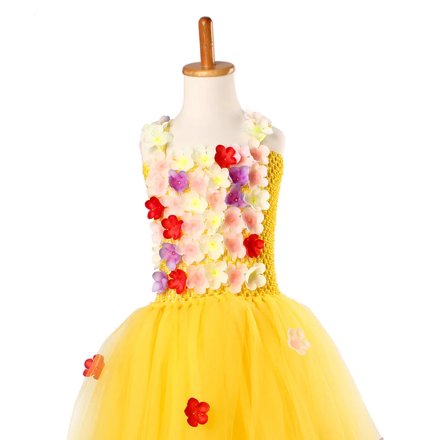 Princess Belle Flower Fairy Tutu Dress Girls Beauty Beast Cosplay Costume Kids Pageant Wedding Purim Ball Gown Tulle | Детская одежда и