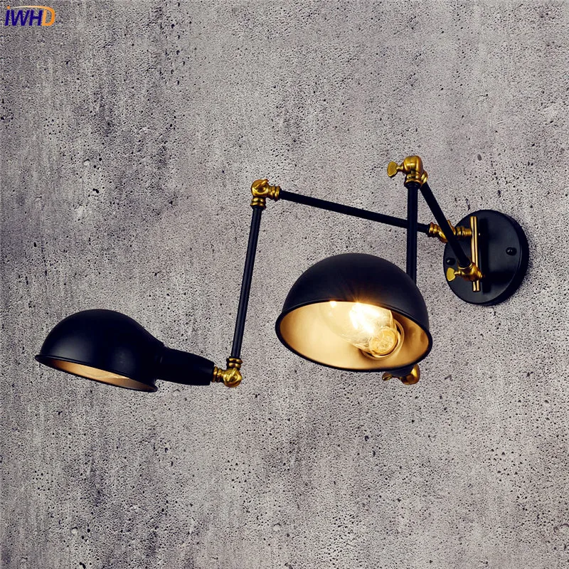 Kopen IWHD Verstelbare Vintage Muur Verlichtingsarmaturen 2 Heads Antieke Retro Loft Industriële Swing Arm Wandlamp Edison Blaker Armatuur