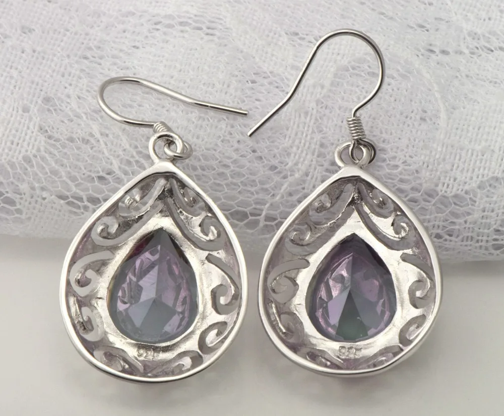 Серьги из 100% натурального серебра 18 К платина австралийский Мистический топаз ms