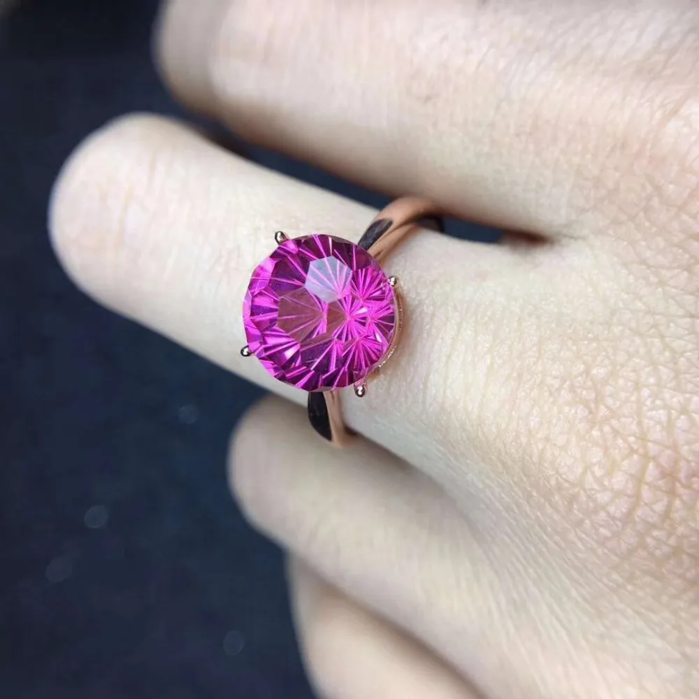 

Fashion grace Simple round Natural pink Firework topaz Ring Natural gemstone Ring S925 Silver women wedding office Ring Jewelry