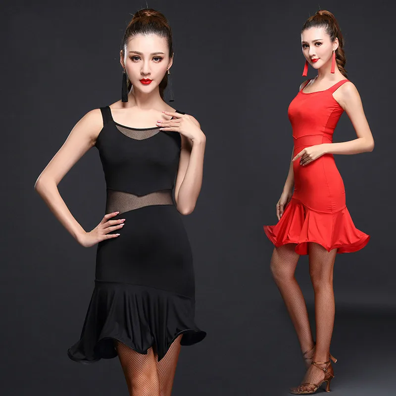 

New Girl Fashion Latin Dance Dress Woman Red Black Lace Rumba Samba Tango Dance Competition Performance Costumes