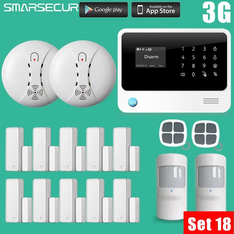 Smarsecur G90Bplus Беспроводная GSM сигнализация Android IOS приложение управление wifi GSM сигнализация сенсор комплект английский, русский, испанский голос - Цвет: SET 18