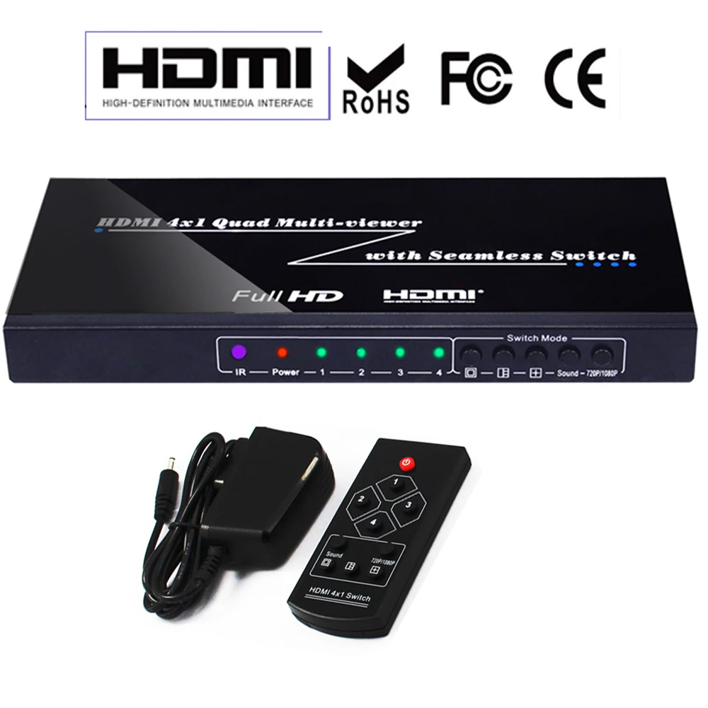Quad Multi-Viewer 4x1 HDMI Switcher 4 Ports 1080P with Seamless IR Control Four-Way Image Splitter | Электроника