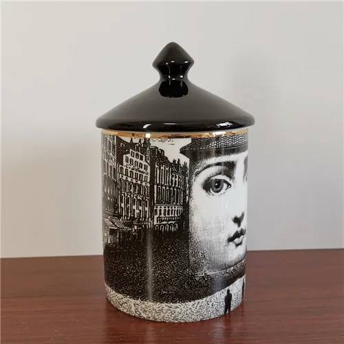 Классический подсвечник Fornasetti с черной крышкой керамический контейнер для хранения художественный подсвечник ретро корзины ручной работы для хранения баночек домашний декор - Цвет: 18