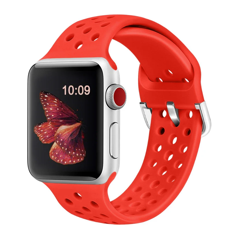 Сменный ремешок для Apple Watch 5 4 40 мм 44 мм мягкий силиконовый спортивный дышащий резиновый ремешок для iWatch серии 5 4 3 2 1 38 мм 42 мм - Цвет ремешка: Color 11