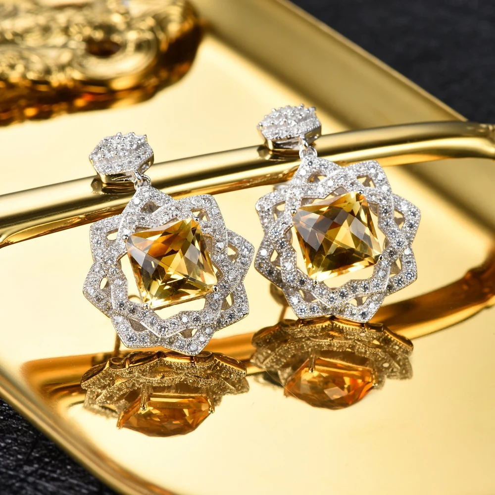 L& zuan 11.95CT каменный из натурального цитрина набор свадебных ювелирных изделий из чистого серебра 925 пробы прекрасные желтые серьги-гвоздики с камнями/кулон