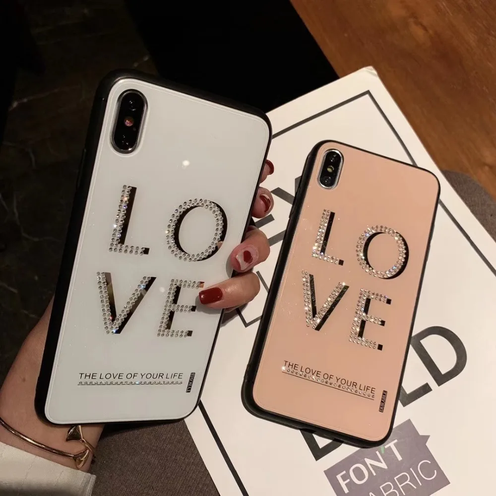 Чехол для Телефона Diamond Love iphone 6 6s 7 8 Plus X XR XS MAX блестящая задняя крышка 6plus 7plus plus XSMAX