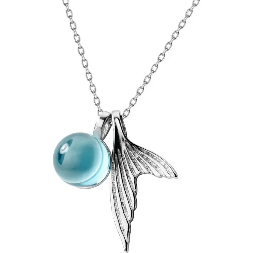 S925 sterling silver necklace female fashion simple mermaid tail sweet blue crystal clavicle chain | Украшения и аксессуары