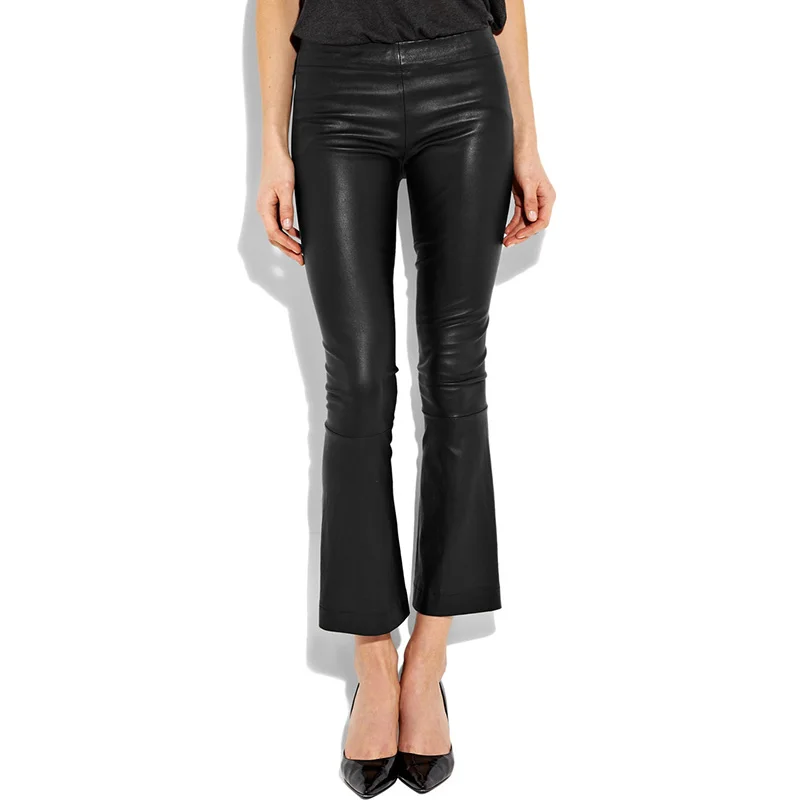 Fashion brand Patent Ankle-length leather pu pants female 2020 autumn spring was thin leisure pu leather flare pants wj2698