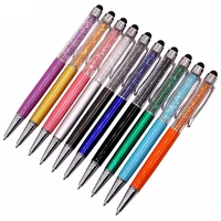 100 pcs metal crystal ballpoint pen capacitor tip 0 7mm blue refill pen length 145mm ten color pen rod optional school supplies