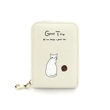 Beige WESTERN AUSPICIOUS Women Card Holder Pink Blue Green Black Beige PU Female Cardholder Zipper 9 Bits Credit/ID/Bank Card Holder - Color: Beige