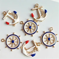 10 pcslot alloy creative anchor rudder pendant buttons ornaments jewelry earrings choker hair diy jewelry accessories handmade