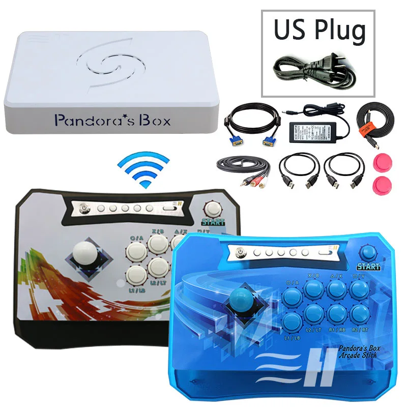 2P blue black US Pandora Box 6 1300 в 1 беспроводной игровой джойстик контроллер 2 игроков джойстик консоль может добавить 3000 игры fba mame ps1 3d игры - Цвет: 2P blue black US