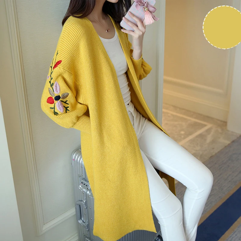 Трикотажные кардиган куртки 2017 Новый свитер Пальто для будущих мам долго вышитые