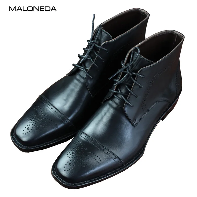Мужские короткие ботинки на шнуровке MALONEDE, коричневые ботинки ручной работы из 100% натуральной коровьей кожи с квадратным носком, броги на заказ, большие размеры