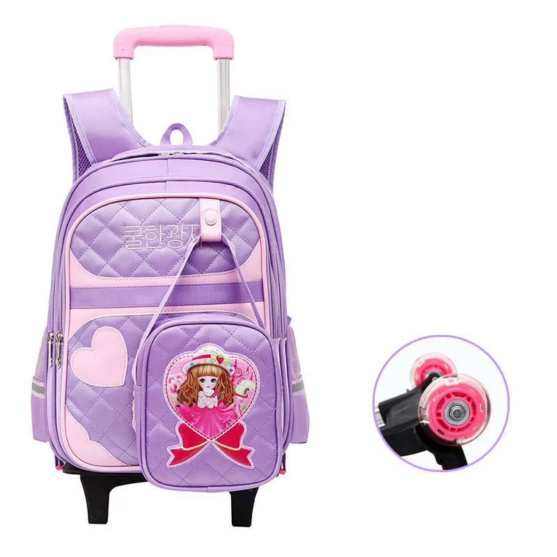 2 wheels purple 2 шт./компл. съемные детские школьные сумки с 2/6 колесами для девочек рюкзак на колесах Детская сумка на колесах розовая сумка для книг багаж для путешествий - Цвет: 2 wheels purple