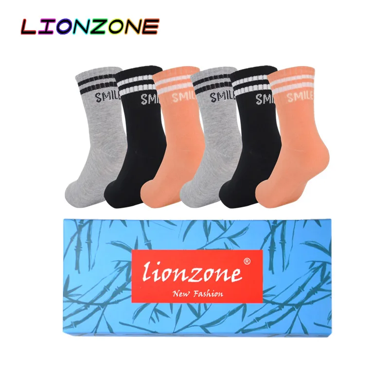 LIONZONE 6 пар/лот женские брендовые носки забавные с буквой "Улыбка" уличная Calcetines Divertidos Harajuku Kawaii женские носки - Цвет: Mix1 box