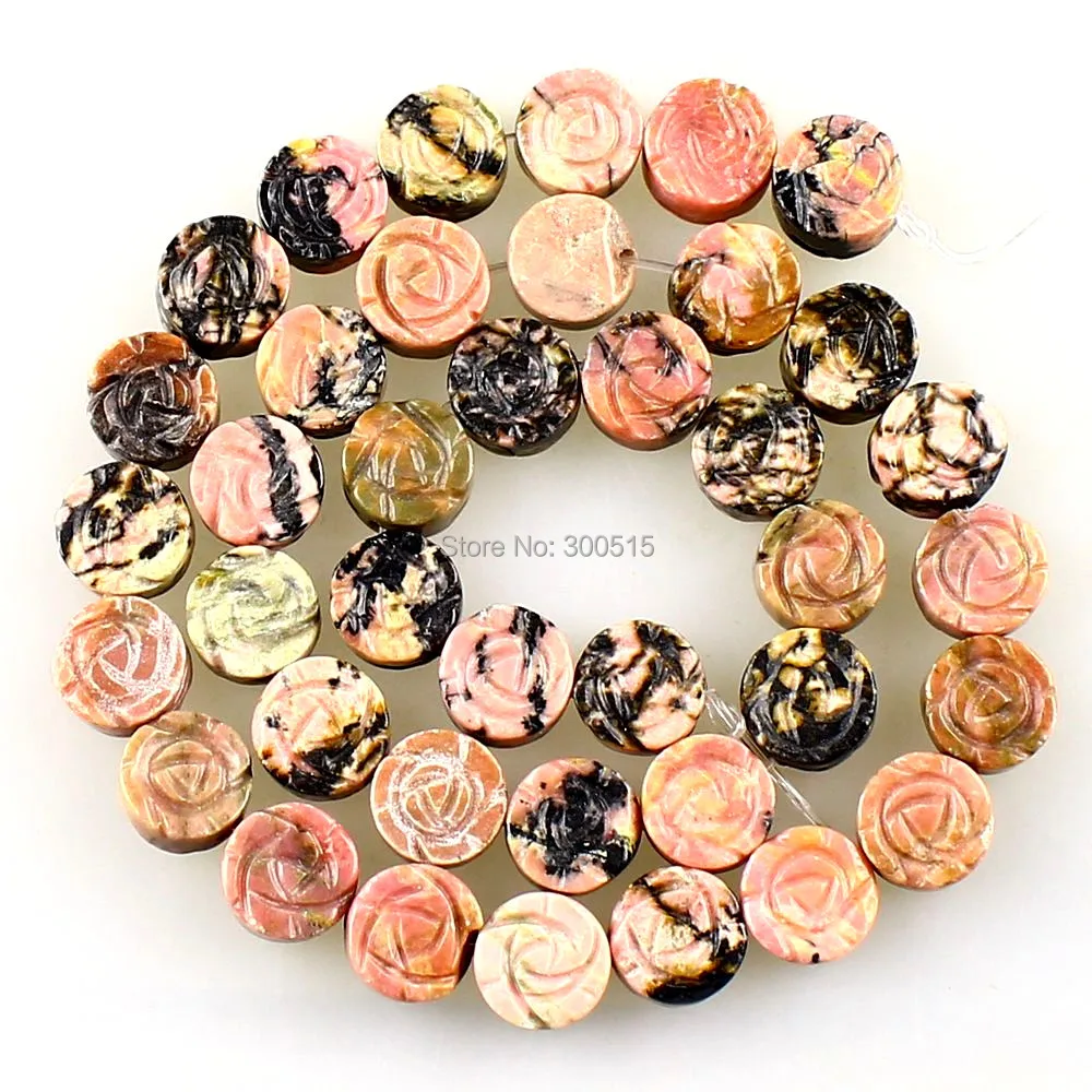 K59697 10mm Carved rhodonite flower loose beads 39pcs | Украшения и аксессуары