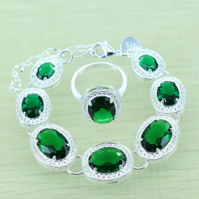 Женский комплект ювелирных изделий Reginababy серебряный цвет зеленый изумруд