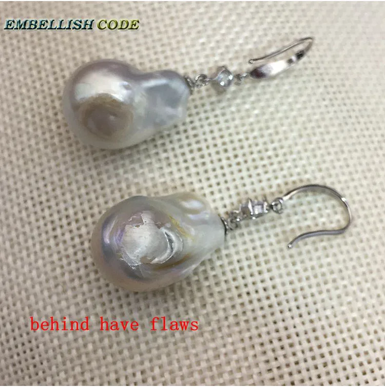 Барокко Жемчуг крючок Циркон стиль Висячие серьги белый цвет пламя шар ткани нуклеированный пресноводный жемчуг 925 серебро для женщин