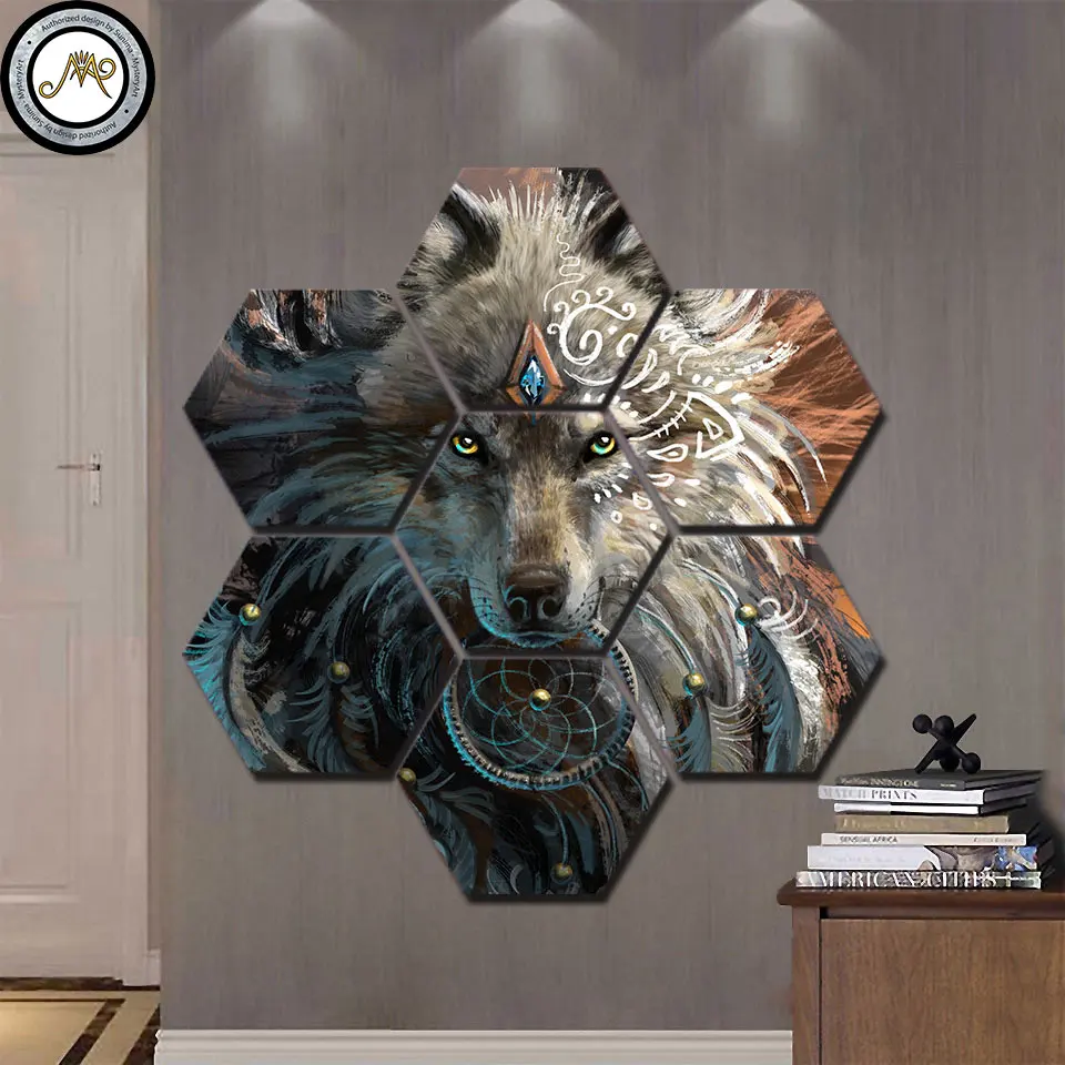 Wolfface Ловец снов прогресса от Sunima Art7 штук холст печать Настенная картина