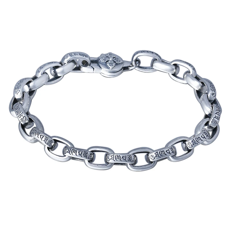 

925 Sterling Silver Chinese style Om mani padme hum personality Bracelets for men Jin Gangchu silver hain wrist ornaments