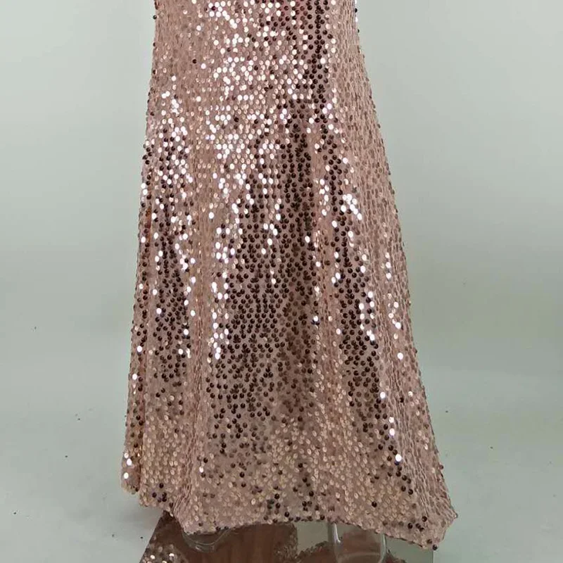 

D143 rose gold floor length v-neck back open mermaid long sequined dress