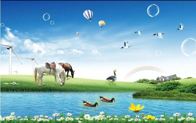 3d room wallpaper custom mural non-woven wall sticker prairie scenery horse neart river painting photo murals | Обустройство дома