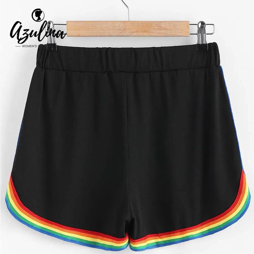 AZULINA красочные Drawstring Радуга ленты отделкой шорты женские черные в полоску