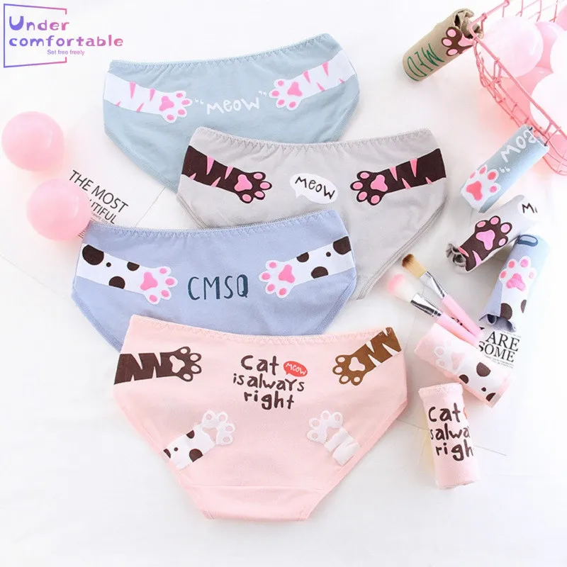 Женское нижнее белье из хлопка с принтом когтей мультфильма в виде букв для