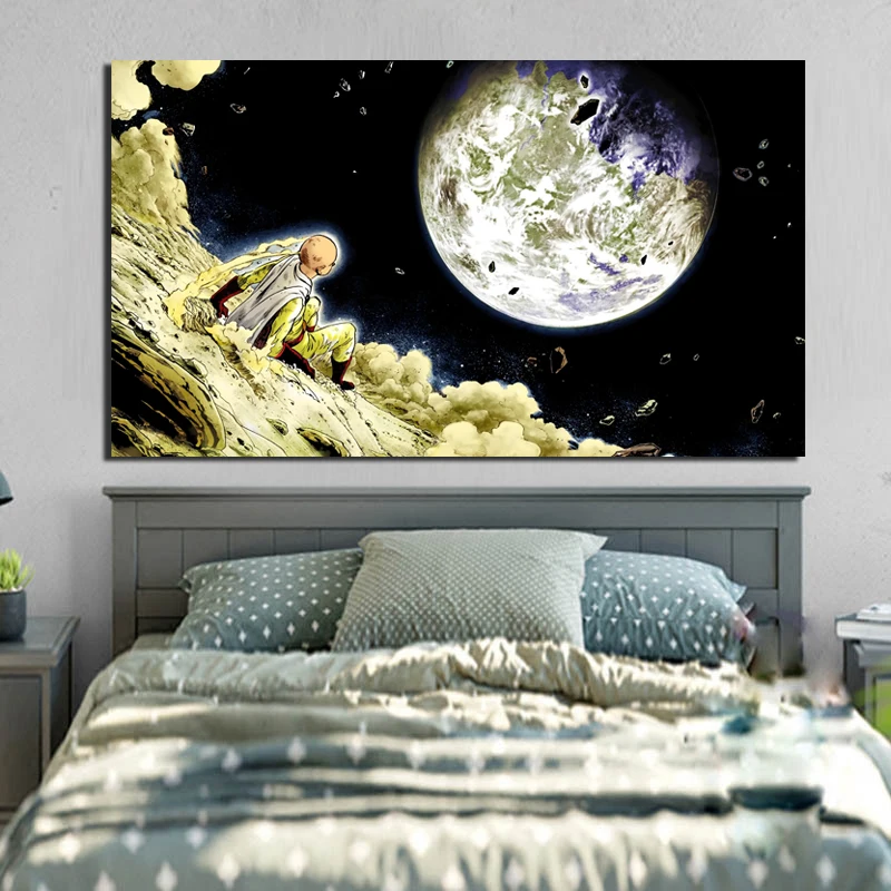 Аниме One Punch Man Moon мультфильм обои настенное Искусство Холст Живопись