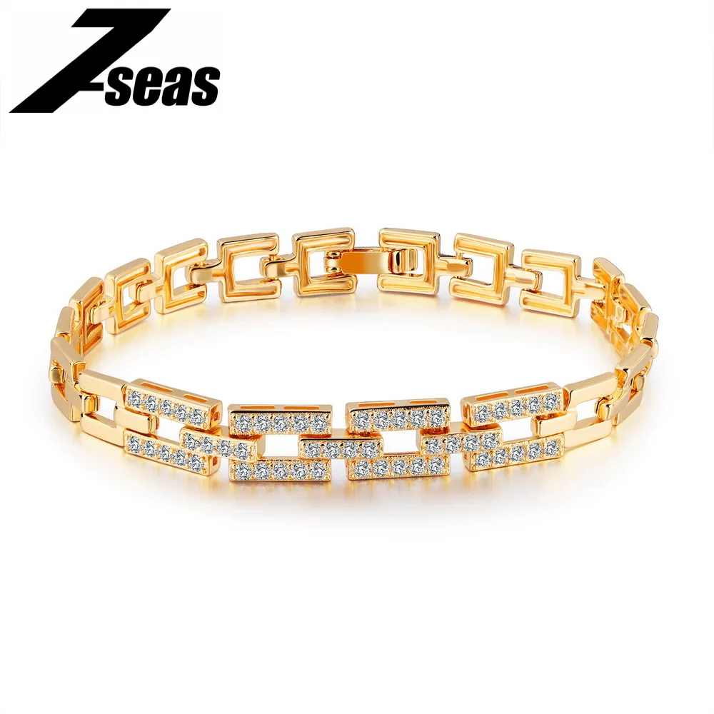 7 морей роскошные золотые Цвет браслет для Для женщин проложить кубического