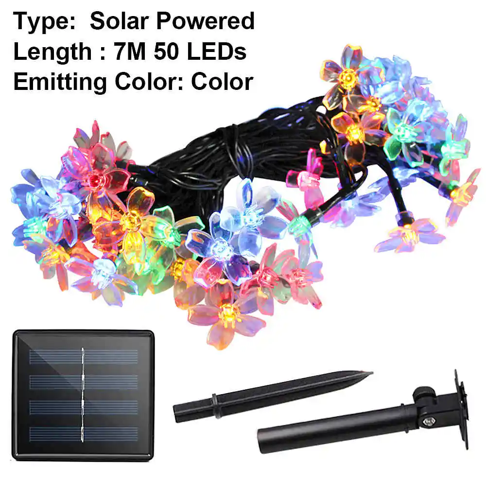 Solar Light Color 7 м 50 светодиодный светильник на солнечной батарее для украшения сада, дома, рождественские/вечерние цветы, USB светодиодный Сказочный светильник, Солнечная лампа для улицы, водонепроницаемая - Испускаемый цвет: Solar Light Color