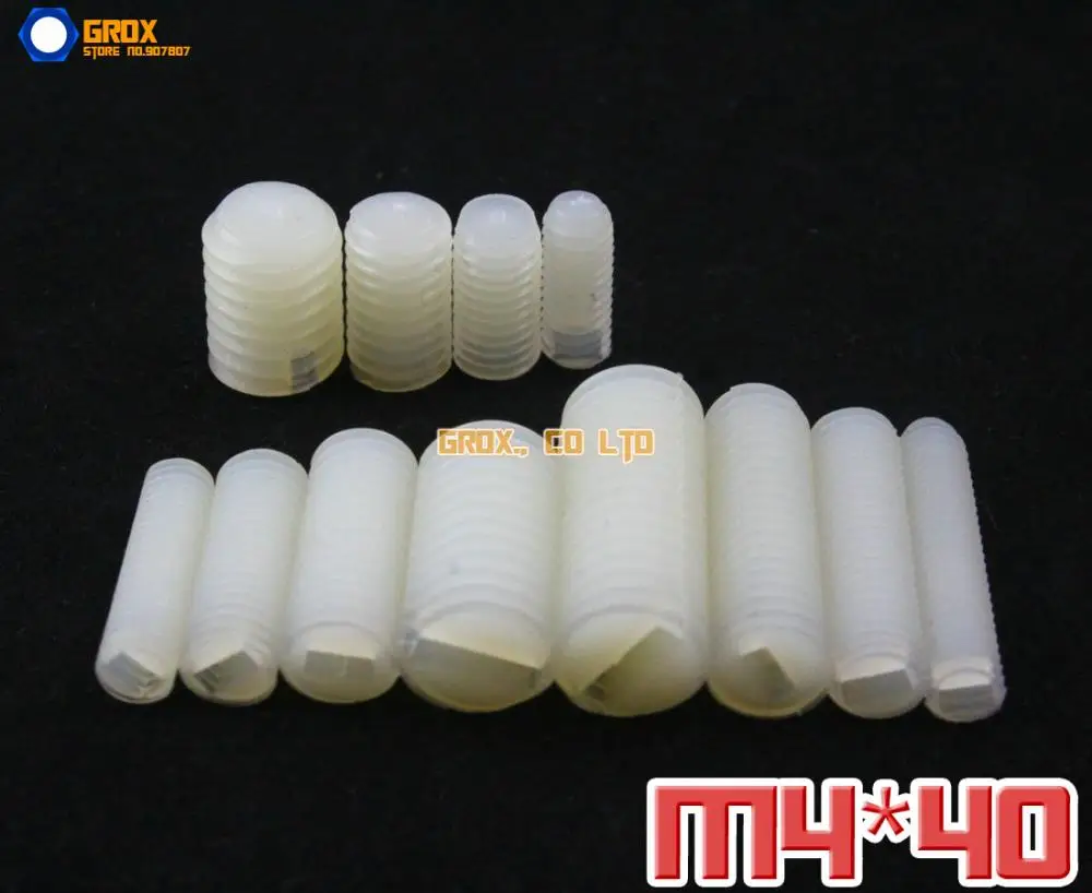 

100 Pieces M4 x 40mm Nylon Grub Screws Cup Point Slotted Set Screw