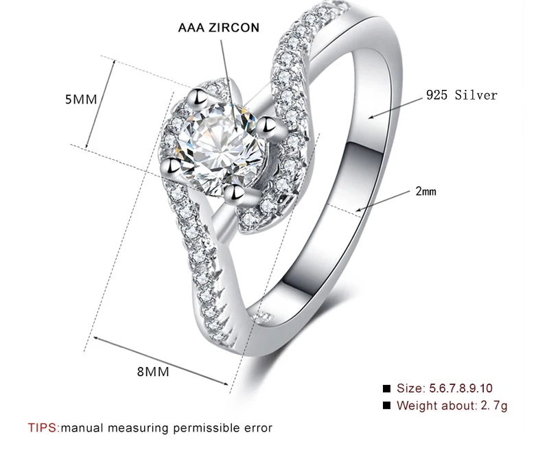 Женское Обручальное Кольцо Yanleyu роскошное кольцо из настоящего серебра 925 пробы с