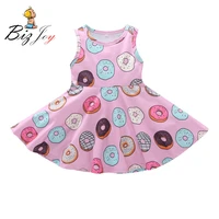 fashion summer toddler kids baby girls lovely dress clothes children party dresses sleeveless printed donut macaron soft cotton