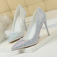 bigtree new women pumps glitter crystal high heels wedding party elegant femme stiletto shallow pointed mouth high heeled shoes