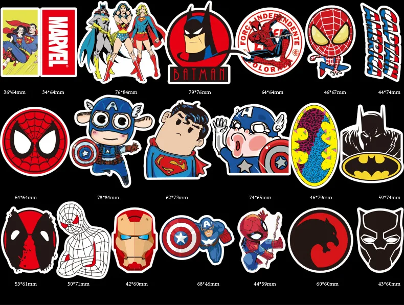 50 шт. Marvel аниме супергерой Человек-паук Железный человек стикер s игрушка водонепроницаемый стикер автомобиль чемодан для скейтборда ноутбук холодильник