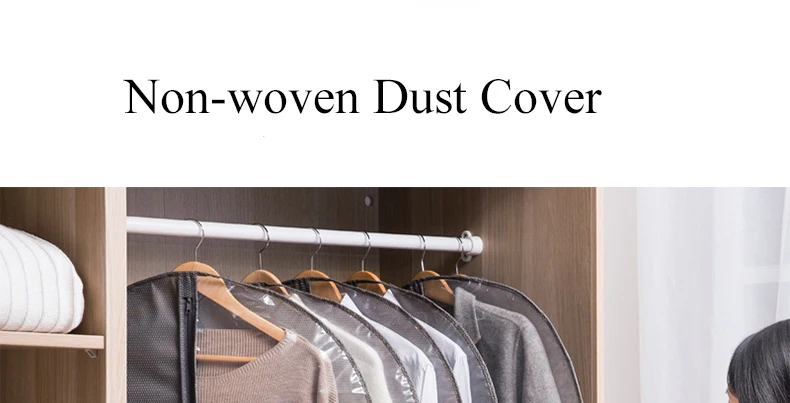 luluhut clothes dust cover grey color long cover bag with zipper big coat suit hanging bag with clear window clothes protector