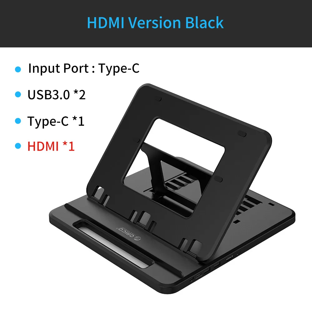 HDMI Model Black ORICO держатель для ноутбука USB-C-HDMI PD USB 3,0 концентратор SD/TF порты 7 углов Регулируемый Противоскользящий силиконовый полый теплоотвод - Цвет: HDMI Model Black