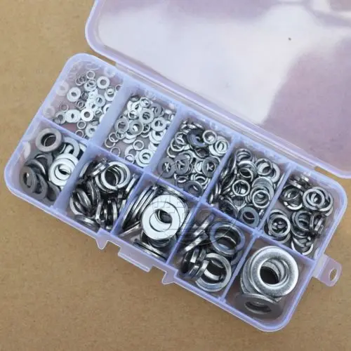 

260Pcs Stainless Steel Washer/Spring Washer Assortment Set For M2.5 3 4 5 6 8 10