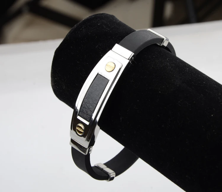 Мужские браслеты из черной силиконовой резины нержавеющей стали модные