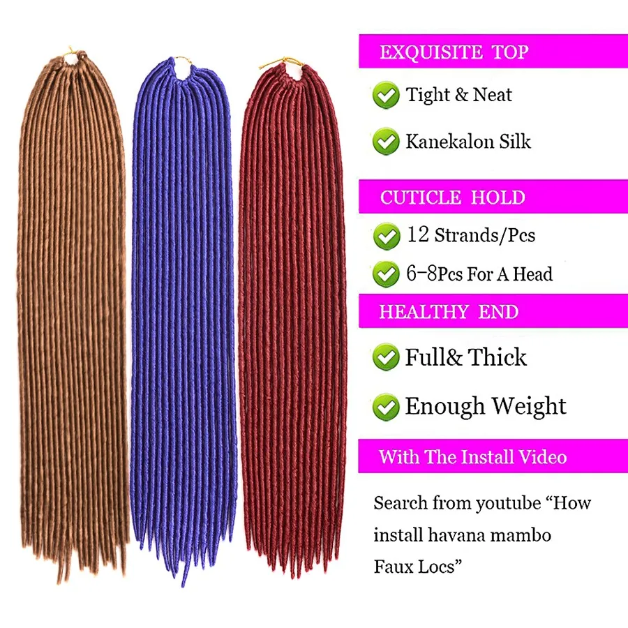 Мягкий 20 Пряди Искусственного Locs Крючком Волосы Dreadlock Расширение 18