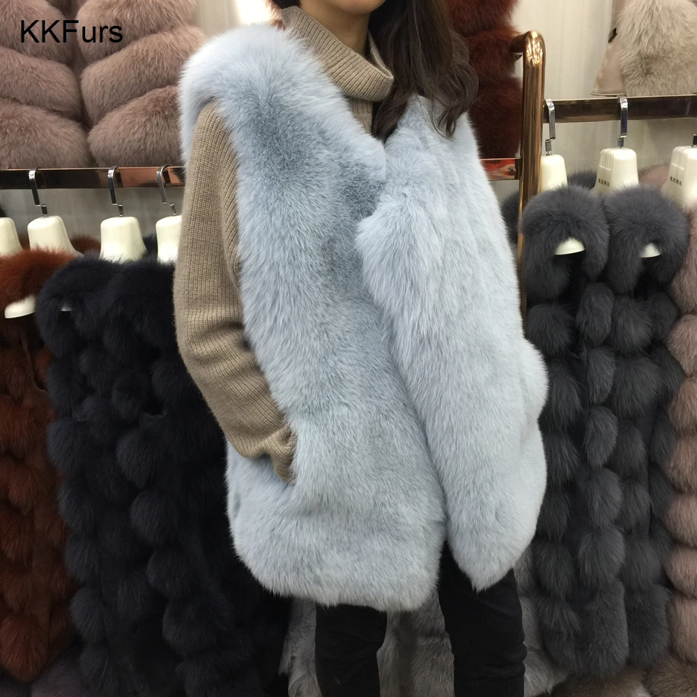JKKFURS 2021 Новый Модный Зимний толстый теплый жилет из натурального Лисьего меха